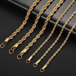 Chains 2-6MM Gold Colour Twisted Rope Chain Necklace Stainless Steel Never Fade Waterproof Choker For Men Women Fashion Jewellery