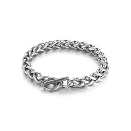8mm 8.26inch Silver Simple OT Buckle Jewellery Classic Braided Chain Bracelet Stainless Steel Bling For Women Mens