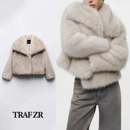 TRAF ZR Women's Winter Fur Coat 2024 Wool Coats and Mixtures Short Thick in Outerwears with Long Pile Luxury Clothing 231226