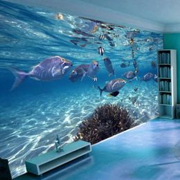 Wallpapers 3D Wallpaper Cartoon Creative Submarine World Marine Life Mural Kids Bedroom Aquarium Living Room Backdrop Wall Paper Home Decor