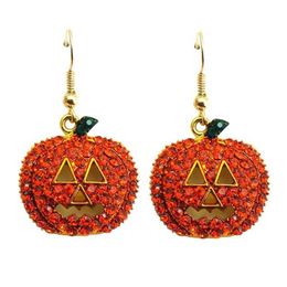 Dangle & Chandelier Gold Rhinestone Pumpkin Drop Earrings Halloween Christmas Cute Plant Jewelry Whole Gift Accessories278Y