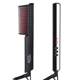 Multifunctional Hair Straightener Brush Ionic Beard Straightener Ceramic Heating Comb Electric Beard Straightening Brush 231227