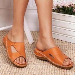 Slippers 2024 Shoes For Women Basic Modern Summer Outdoor Elegant Beach Solid Round Toe Flat With