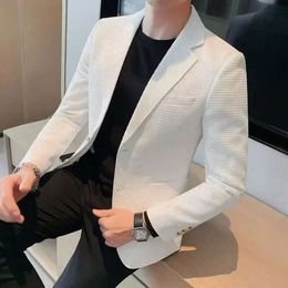 Waffle Men Blazer Mature Casual Fit Korean Style Trendy Suit Jacket Solid Colour Business Fashion Coat Top