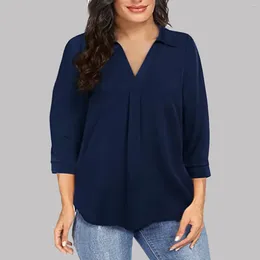 Women's Blouses Women Plus Size Clothing 5xl Loose V Neck 3/4 Sleeve Solid Top Shirts & Autumn Blusa Mujer Moda Camisas