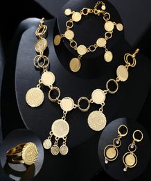 New arrival Bride Muslim Coin Necklace Earring Ring Bracelet Set Gold Colour Middle East Arab Wedding Jewellery gift2549652