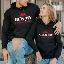 Women's Hoodies Fashion Couple He's/She's My Perfect Match Print Matching Sweatshirt Women Men Long Sleeve Tracksuit Lover Casual Hoodie