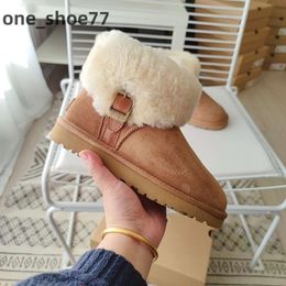 2023 Warm Boots Mini Snow Boot Ankle Australian Classic Winter Full Fur Fluffy Furry Satin Love Buckle Women's Kids Booties Sliders