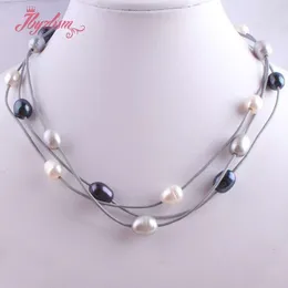 Chains 10-12mm White Black Gray Multicolor Oval Freshwater Pearl Leather Elegant Necklace Fashion Jewelry 16 Inch For Party Anniversary