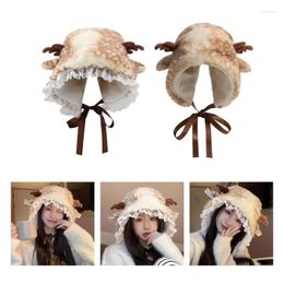 Berets Plush Elk Spotted Ear Trapper Hat Adult Protect Lace Trim Decor Cold Christmas Presents For Students Teens