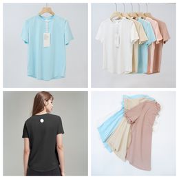 LU-1857 Yoga wear women's round neck T-shirt short sleeves comfortable fitness casual simple cotton ammonia fabric solid color soft