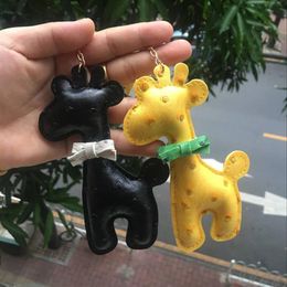 PU Leather Tassel Keychains Cartoon Animal Design Ostrich Pattern Giraffe Keyring Car Key Chain Ring Holder Women Bag Pendant Jewe241l
