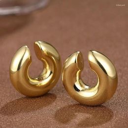 Hoop Earrings Punk Non Piercing Chunky Round Circle Clip Earring For Women Gold Plated C Shape Ear Cuff Stud Tube Thick Earclips Jewellery