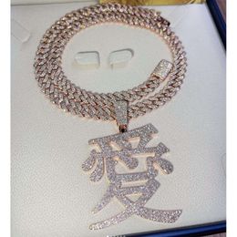 Chinese Character Custom VVS Moissanite Diamond Pendant Sier Gold Plated Hip Hop Jewellery For Man