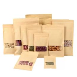 Kraft Paper Bag Stand Up Gift Dried Food Fruit Tea Packaging Pouches Window Retail Zipper Self Sealing Bags 14 sizes Uimac Nmmdi