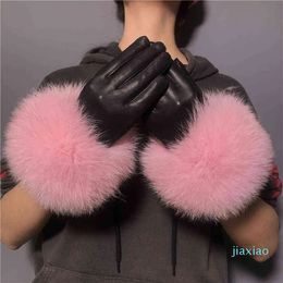 Whole Fur Gloves Winter Female Luxury Style Warm Sheepskin Genuine Leather Driving Thickening Mitten