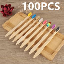 100 pcs Bamboo Toothbrushes Charcoal Tooth Brush Biodegradable Natural Bamboo Toothbrushes with BPA-Free Soft Bristles 231227