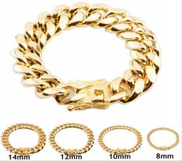 316L Stainless Steel Bracelets 18K Gold Plated High Polished Miami Cuba Link Men Punk Curb Chain Bracelet 8mm 10mm 12mm 14mm 16mm 3138889