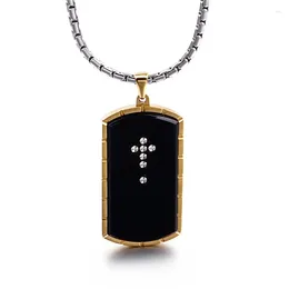 Pendant Necklaces Stainless Steel Inlaid Rhinestone Cross Necklace Religious Men's Military Amulet Festival Party High-end