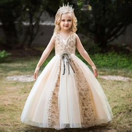 Girl Dresses Flower Princess Dress Fluffy Brithday Ball Gown Sleeveless Tulle Wedding Guest Evening Party Elegant Catwalk For Kids