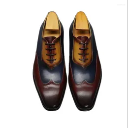 Dress Shoes Sipriks Fashion Genuine Lether Men's Red Brown Navy Blue Yellow Patina Oxfords Itlaian Formal Tuxedo Social 46