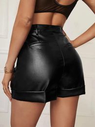 Women's Pants 2023 Fashion PU Leather Shorts Woman Spring Summer Ladies Sexy Black Mid Waist Casual Pocket Straight