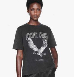 2023 A Bing Niche Eagle Print t Shirt Fried Snowflake Color Washing Designer Tee Women Black Short-sleeved T-shirt Tops Polos 3515ess