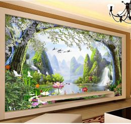 modern wallpaper for living room HD landscape painting water and wealth background wall decoration painting8004497