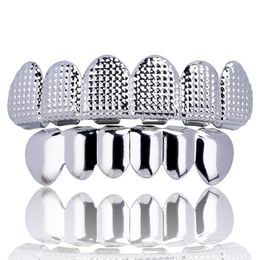 18K Gold Bump Lattice Teeth Grillz Hip Hop Men's Top and Bottom Grills Dental Mouth Punk Teeth Caps Rapper Cosplay Body Jewel182W