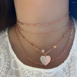 Pendant Necklaces Heart Shape Shiny Cz For Women Pave Cubic Zirconia Gold/Rose Gold Plated Colour Chains Necklace Fashion Jewellery