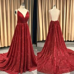 Red Sequins 2024 Prom Dresses With Spaghetti Straps Sexy Backless A Line Custom Made Plus Size Celebrity Party Ball Gown Formal Evening Wear Vestidos