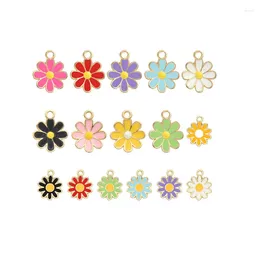 Pendant Necklaces 10pcs/Lot Small Flower Oil Enamel DIY Charms For Bag Earring Necklace Jewellery Making Handmade