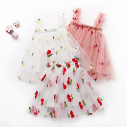 Summer New Girls Embroidered Mesh Slip Dress Baby Girl Puffy Princess Dress