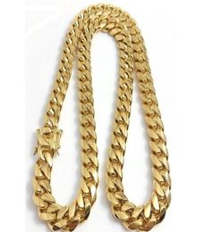 fine 18K Gold Plated chain Jewellery Stainless Steel High Polished Miami Cuban Link Necklace Men Punk 15mm Curb Double Safety Clasp 5460864