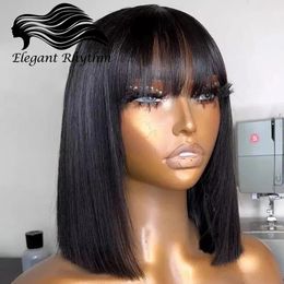 Straight Bob Human Hair Wigs With Bang Full Machine Made Wigs Brazilian Remy Human Hair Bob Wigs For Black Woman 10 12 inch 231227