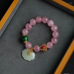 Charm Bracelets Horse Pink Crystal Bracelet Women's Sterling Silver Green Agate Hetian Jade White Lock Pendant Retro National Trend