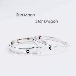 Simple Opening Sun Moon Ring Minimalist Silver Colour Sun Moon Adjustable Ring For Men Women Couple Engagement Jewelry326u