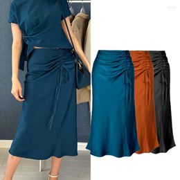 Skirts 2023 Women Long Fashion A-line Satin Skirt Women's High Waist Split Sexy Female Bodycon