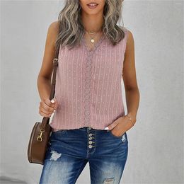 Women's Tanks Women Lace Camisole Summer V-neck Hollow Out Crochet Tank Tops Cotton Camis Sleeveless Blouse Shirt Ladies Sexy Slim Vest