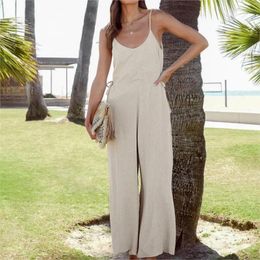 Women's Swimwear Beach Outlet Women 2023 Bikini Cover Suit Dress For Up Cotton Linen Jumpsuit Pants French Summer Sexy Backless Leg Solid