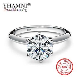 YHAMNI Authentic 100% Original Solid 925 Silver Rings Solitaire 7mm 1 5 Carat CZ Stone Engagement Wedding Rings For Women 121358m