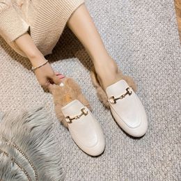 Designer shoes Sheepskin winter rabbit slippers for women warm flat semi trailer soft fur slippers Furry slipper EHMSl