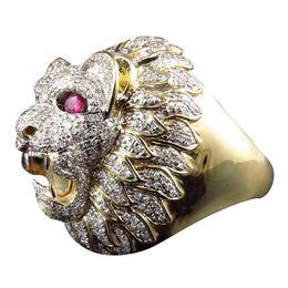 Stylish Jewelry Romantic Elegant MEN Rings Men Fashion Punk Style Lion Head Gold Filled Natural variet precious stone Ring DSHIP306M