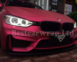 Stickers Satin Chrome Hot Pink Car Wrap Film with Air Release Matte chrome Rose Red For Vehicle Wrap styling Car stickers size1.52x20m/Roll