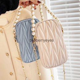 Shoulder Bags Luxury Design Pearl Chain Mini Bag Quilting Women PU Leather Rhombus Pattern Phone Pouch Female Tote Purse Walletblieberryeyes