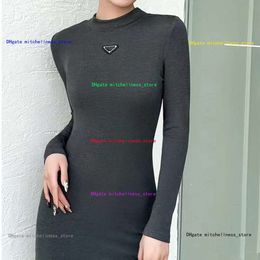 23ss Women Dress Designer Dresses Autumn Fashion Triangle Letters High Neck Long Sleeve Dress Sexy Slim Wrap Skirts Casual Simple Temperament Pencil Skirts