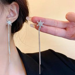 Stud Earrings Korean Crystal Tassel Chain Snowflake For Women Christmas Jewelry Shell Leaf Heart Flower Pearl Pierce Dangle Gift