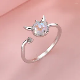 Cluster Rings Fashion Adjustable Open Moonstone Demon Sweet Cute Little Devil Tail Leave Finge For Women Girls Gifts Jewelry