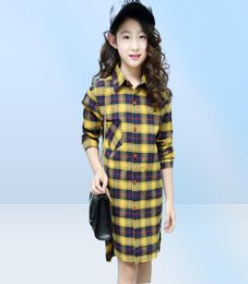 Fashion Autumn Long Section Blouse for Girls Green Yellow Red Plaid Cotton Shirts Casual Teenage School Tops and Blouses LJ2008288524574