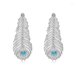 Dangle Earrings ZOCA Classic Feather Series 925 Sterling Silver Paraiba Stone Jewelry Elegant Women Gift Friend Party Wedding
